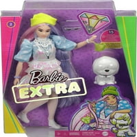 Barbie Extra modna lutka sa svjetlucavim izgledom, ružičastom i ljubičastom fantazijom kose, priborom