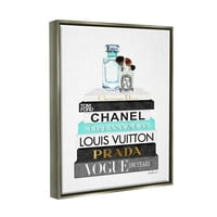 Stupell Industries Book Stack parfemske četke Glam modni Akvarelni sjaj siva uokvirena plutajuća platna