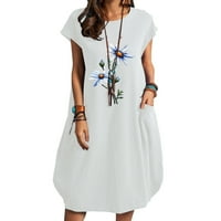Ženski ljetni pamučni i laneni cvjetni Print Casual kratki rukav s džepnom labavom haljinom