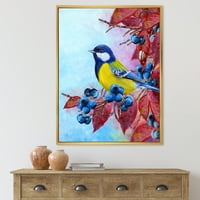Bright Bird Bullfinch sjedi na grani Berries II uokvirena slika platnu Art Print