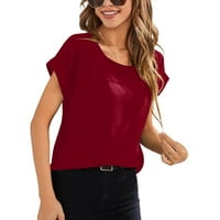 Ženska jednobojna valjana manžetna rukav kratki rukav T-Shirt Top