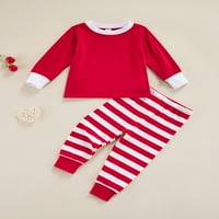Qiylii Kids Božićne pidžame, dugi rukav + prugaste elastične strugove