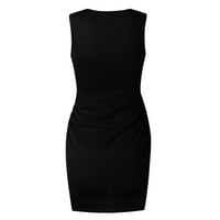 Ljetne haljine za žene crni poliester ženske Casual rukave tanke Ruched haljine okrugli izrez Cross Hem Mini haljina Xl