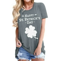 Modni ženski Casual labavi okrugli vrat kratki rukav St. Patrick-ov dan print majice, tamno siva, L