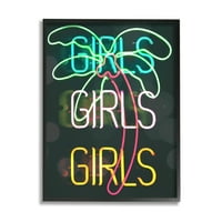 Stupell Industries djevojke Neonski stil Palme Tropski dizajn grafička Umjetnost Crni uokvireni umjetnički