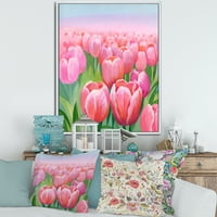 Designart' Pink Tulips in Field ' tradicionalni uramljeni platneni zidni Print