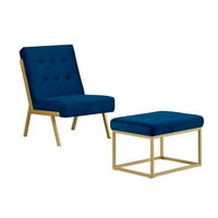 Velvet Moderna akcentna stolica s otomanskom nogom i jastukom, baršunastom presvlakom sa salonskom salonom sa gumbima, zlatno metalni okvir okvira za živu sobu za čitanje, mornarsko plavo