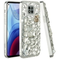 Za Apple iPhone Pro MA Bling Crystal 3D puni dijamantski luksuzni prozirni hibridni poklopac za Rhinestone, XPM futrola za telefon [srebrna Swan Crown Pearl]