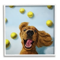 Stupell Kućni dekor sretan nasmijani Kućni pas sa žutim teniskim lopticama, 12, dizajnirao Lucia Heffernan,