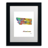 Zaštitni znak Likovna umjetnost Montana State Map-1 Umjetnost platna Marlene Watson, bijeli mat, crni