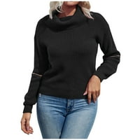 Trendi pleteni džemper za žene sa patentnim zatvaračem Dugi rukav jednobojne tunike pletene vrhove pulover