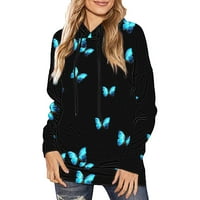 Duks popusta za ženske pulover na vrhu pulover za pulover Leptir grafički print dugih rukava opuštena fit ženska dukserica za duks teen djevojke odjeću plavi xl