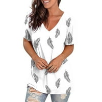 APEPAL ženski plus veličine Tunic vrhovi Ljetni kratki rukav V bluze izreza Ruffle Flowy tiskane majice bijeli XL