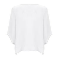 Xiuh ženska jesen i ljetni V izrez Top labavo pune boje casual bluza Žene srednje rukave šifonske košulje bijeli xxl