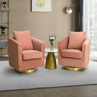 Drveni presvlake akcentni stolica sa 2, dnevnog boravka okretnog fotelja, ružičasti