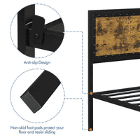 Mart Industrial Metal Platform krevet sa drvenim uzglavljem i podnožja, rustikalna smeđa, kraljica