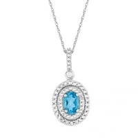 10k bijelo zlato Švicarska plava Topaz & Carat T.W. Diamond Double Halo Privjesak ogrlica