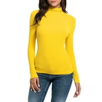 Osnovni tinejdžeri za žene modni čvrsti kolor turtleneck dugih rukava pletenje majica slim bluza na vrhu žute s