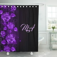 Flowers monogram i ljubičaste ruže na crno cvjetnom elegantnom kupatilu Cutar za tuširanje kupatila