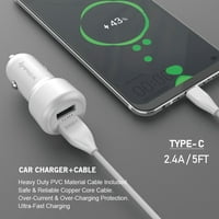 12w 2.4 A punjač za automobil sa dvostrukim USB portom za brzo punjenje sa Type-C kablom za OnePlus Nord