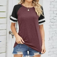 Zunfeo ženske majice klirens-udobni labavi vrhovi pulover majice Flash Pick prugasti kratki rukav Novi modni vrhovi bluza za vrat posade na prodaju vino XL
